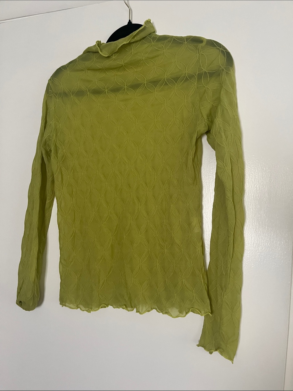 Sheer Mesh Textured Olive Green Chartreuse Long Sleeve Top
